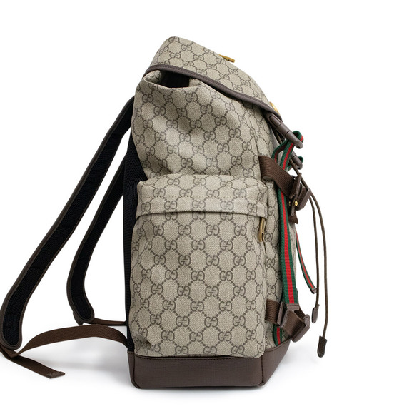 Gucci Skateboard Backpack Daypack GG Supreme Canvas Leather Beige Brown - Picture 4 of 9